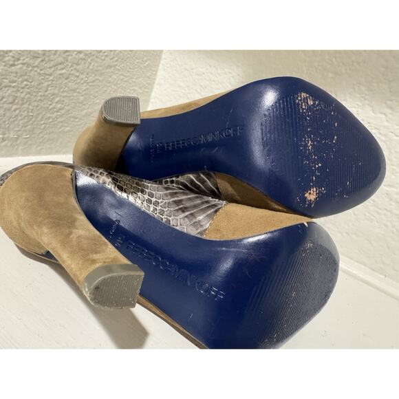 Suede Snakeskin Panel Pointed Toe Stiletto Ankle Boots - Picture 6 of 7